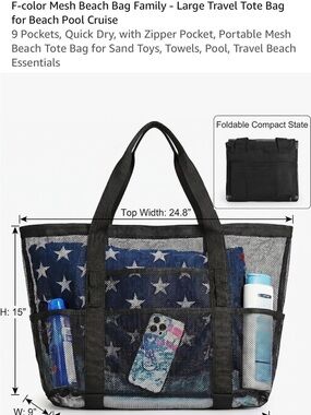Black Mesh Beach Tote Bag